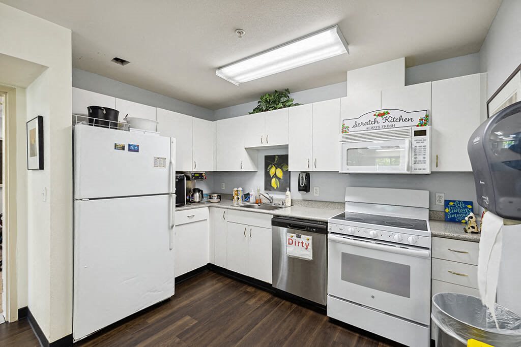 Social kitchen at Ballinger Court Senior Apartments in Edmonds WA